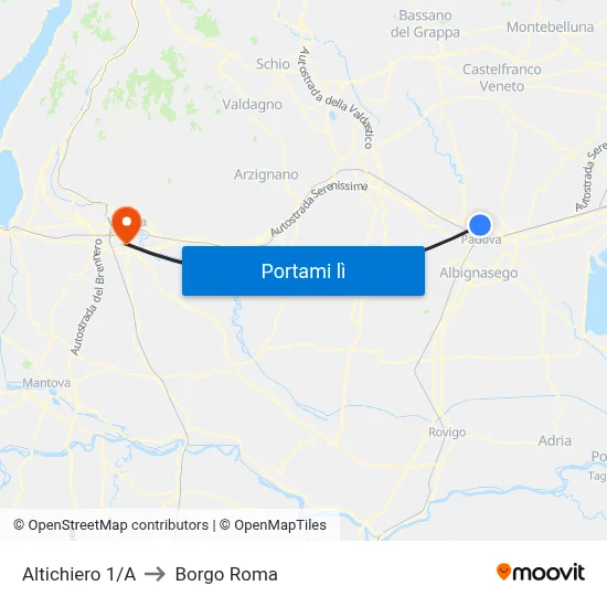 Altichiero 1/A to Borgo Roma map