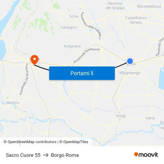 Sacro Cuore 55 to Borgo Roma map