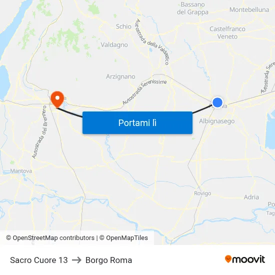 Sacro Cuore 13 to Borgo Roma map