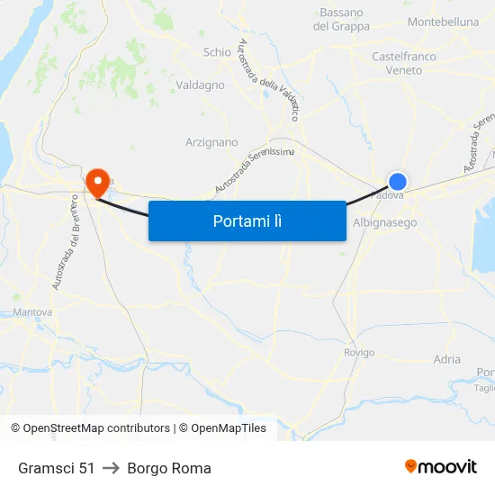 Gramsci 51 to Borgo Roma map