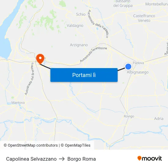 Capolinea Selvazzano to Borgo Roma map