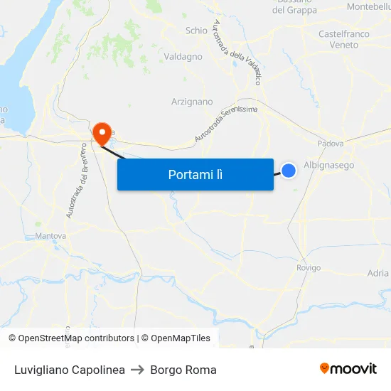 Luvigliano Capolinea to Borgo Roma map