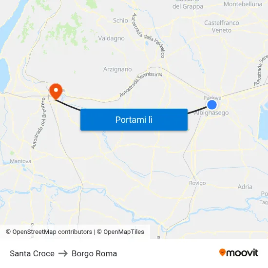 Santa Croce to Borgo Roma map