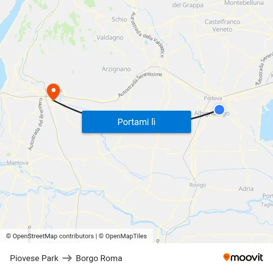 Piovese Park to Borgo Roma map