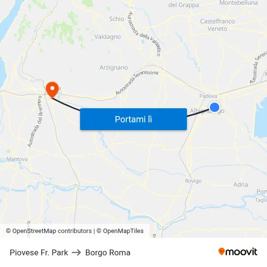 Piovese Fr. Park to Borgo Roma map