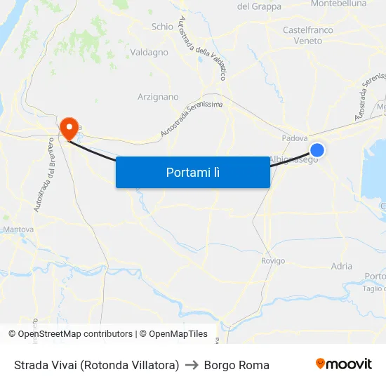 Strada Vivai (Rotonda Villatora) to Borgo Roma map