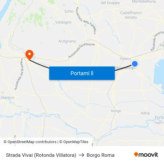 Strada Vivai (Rotonda Villatora) to Borgo Roma map