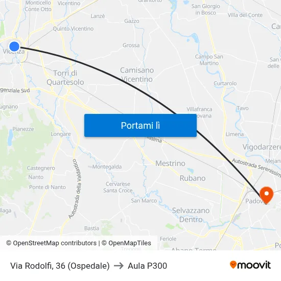 Via Rodolfi, 36 (Ospedale) to Aula P300 map