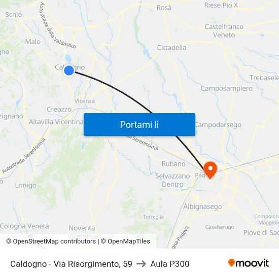 Caldogno - Via Risorgimento, 59 to Aula P300 map