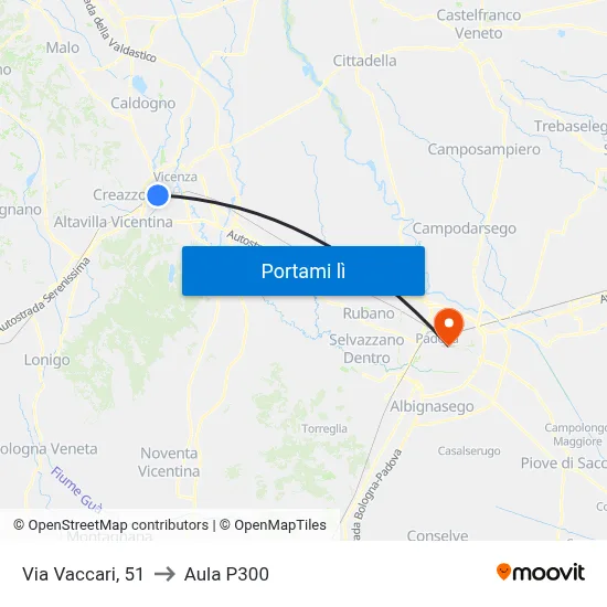 Via Vaccari, 51 to Aula P300 map