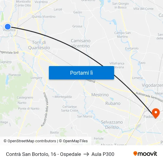 Contrà San Bortolo, 16 - Ospedale to Aula P300 map