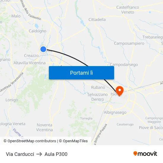 Via Carducci to Aula P300 map