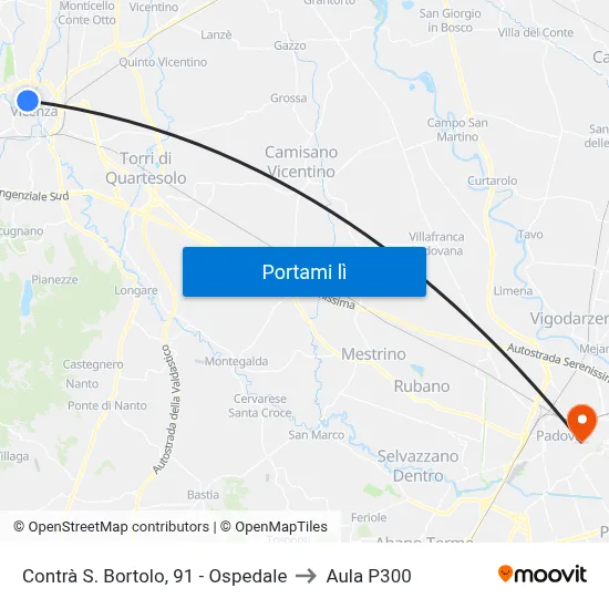 Contrà S. Bortolo, 91 - Ospedale to Aula P300 map