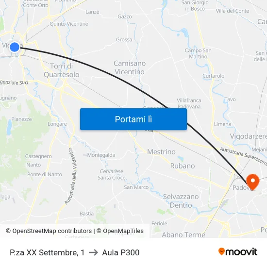 P.za XX Settembre, 1 to Aula P300 map