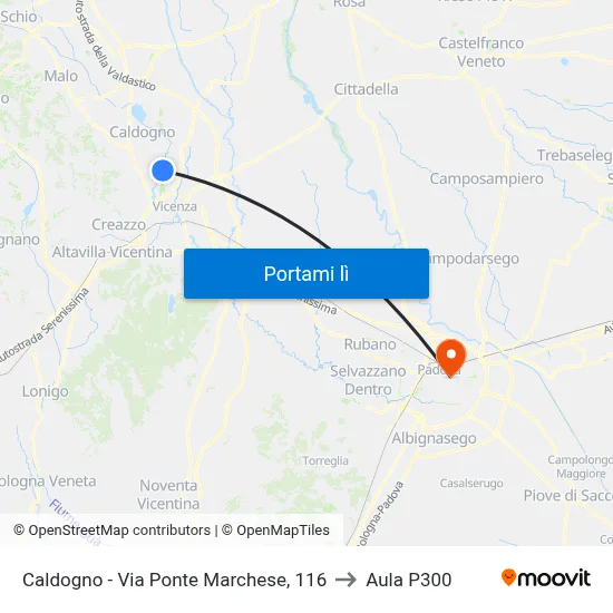 Caldogno - Via Ponte Marchese, 116 to Aula P300 map