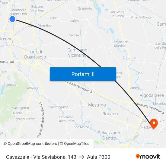 Cavazzale - Via Saviabona, 143 to Aula P300 map