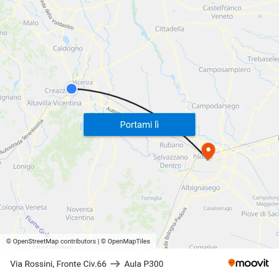 Via Rossini, Fronte Civ.66 to Aula P300 map