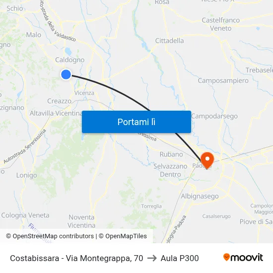 Costabissara - Via Montegrappa, 70 to Aula P300 map