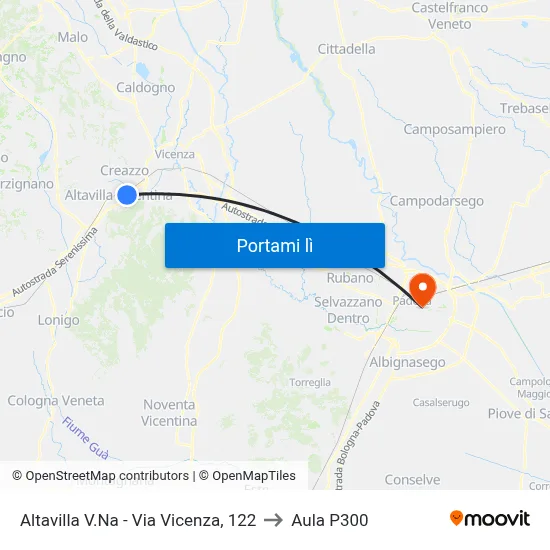 Altavilla V.Na - Via Vicenza, 122 to Aula P300 map