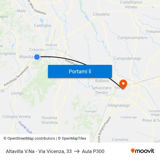 Altavilla V.Na - Via Vicenza, 33 to Aula P300 map