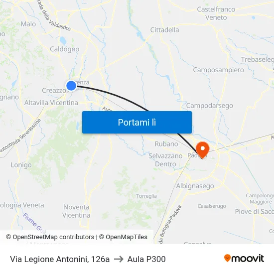 Via Legione Antonini, 126a to Aula P300 map