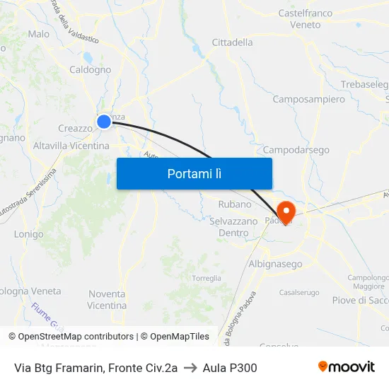 Via Btg Framarin, Fronte Civ.2a to Aula P300 map