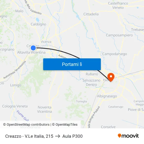 Creazzo - V.Le Italia, 215 to Aula P300 map