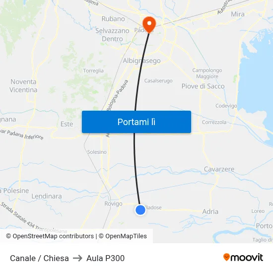 Canale / Chiesa to Aula P300 map
