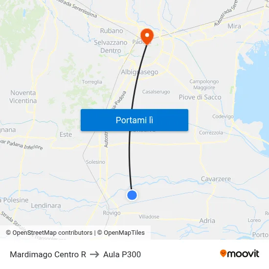 Mardimago Centro R to Aula P300 map