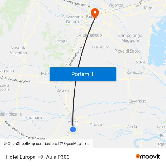 Hotel Europa to Aula P300 map