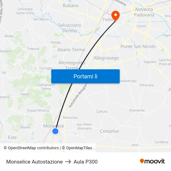 Monselice Autostazione to Aula P300 map
