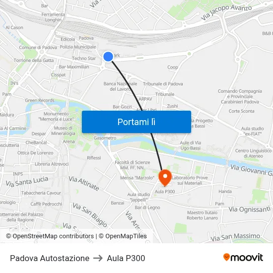 Padova Autostazione to Aula P300 map