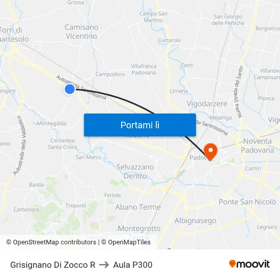 Grisignano Di Zocco R to Aula P300 map