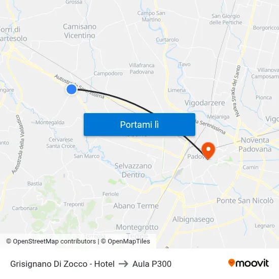 Grisignano Di Zocco - Hotel to Aula P300 map