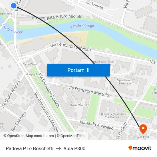 Padova P.Le Boschetti to Aula P300 map