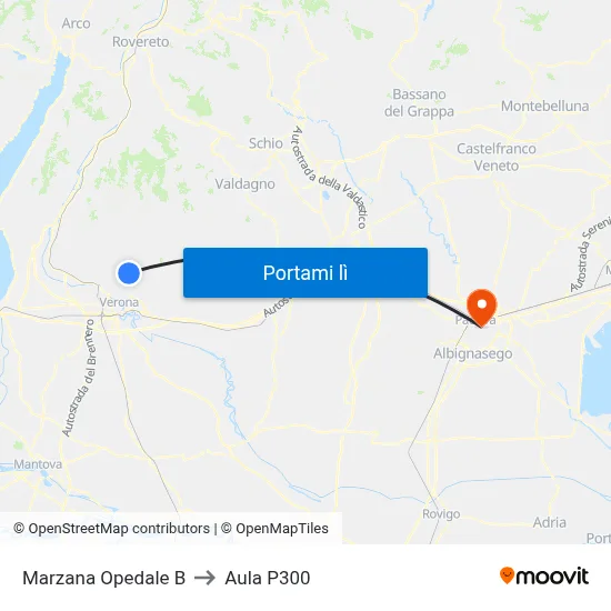 Marzana Opedale B to Aula P300 map