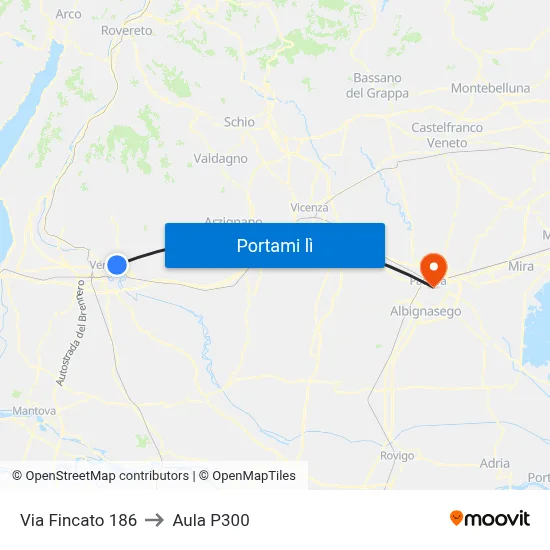 Via Fincato 186 to Aula P300 map