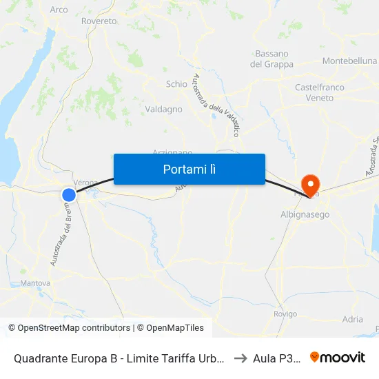 Quadrante Europa B - Limite Tariffa Urbana to Aula P300 map