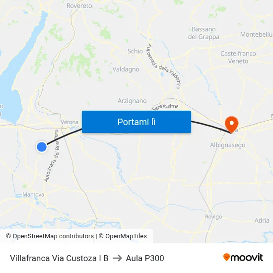 Villafranca Via Custoza I B to Aula P300 map