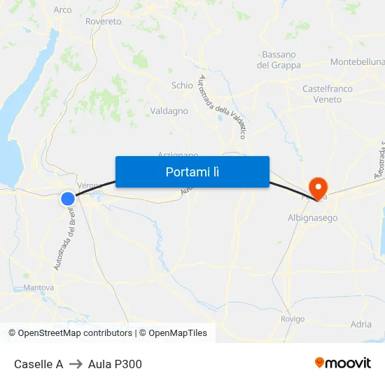 Caselle A to Aula P300 map