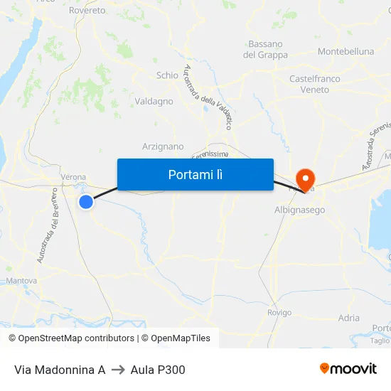 Via Madonnina A to Aula P300 map