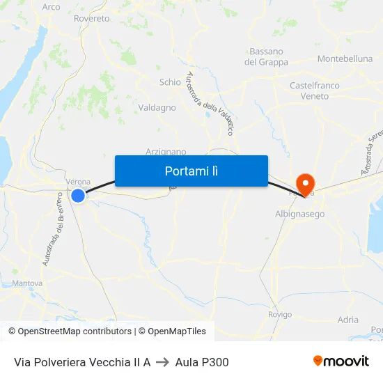 Via Polveriera Vecchia II A to Aula P300 map