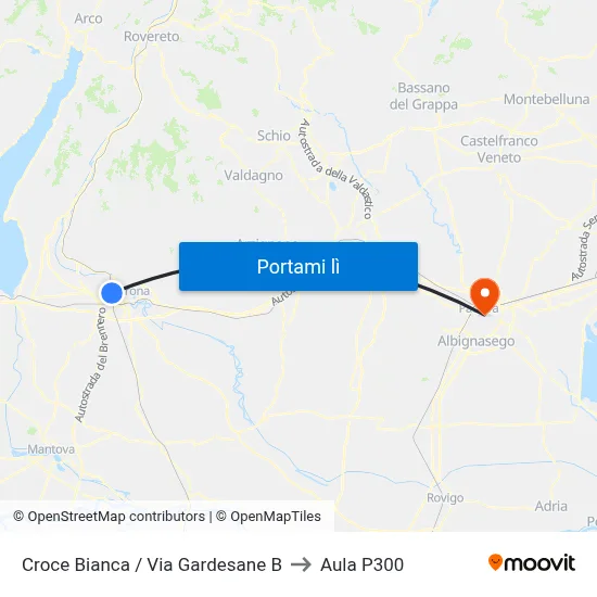 Croce Bianca / Via Gardesane B to Aula P300 map