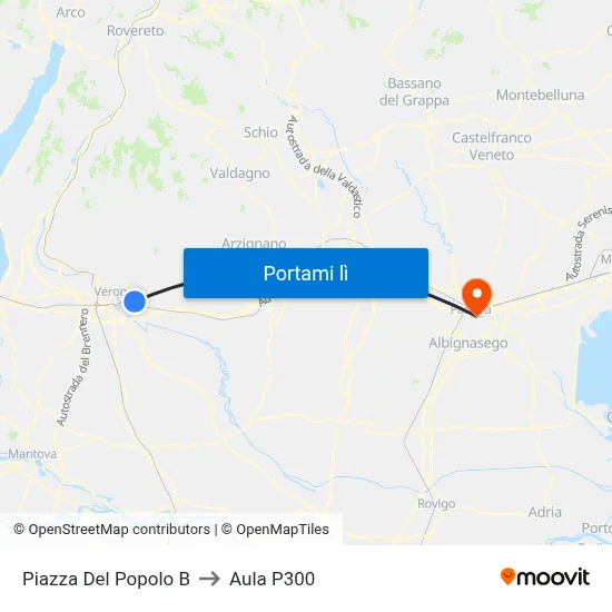 Piazza Del Popolo B to Aula P300 map