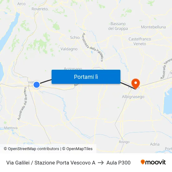 Via Galilei / Stazione Porta Vescovo A to Aula P300 map