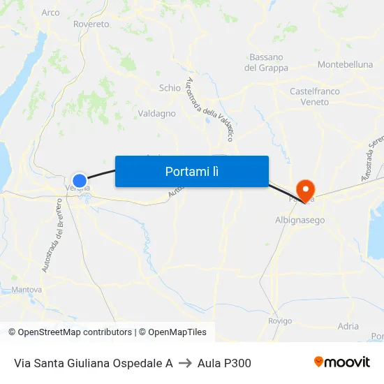 Via Santa Giuliana Ospedale A to Aula P300 map
