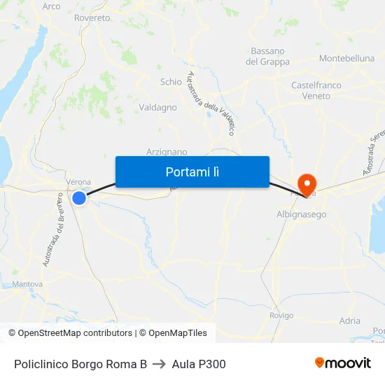 Policlinico Borgo Roma B to Aula P300 map