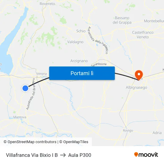 Villafranca Via Bixio I B to Aula P300 map