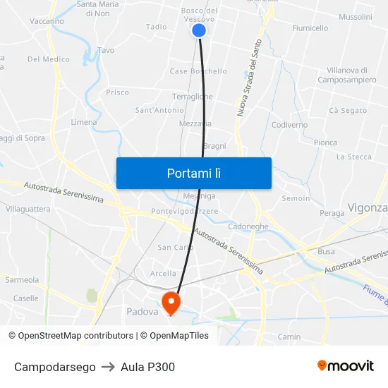 Campodarsego to Aula P300 map