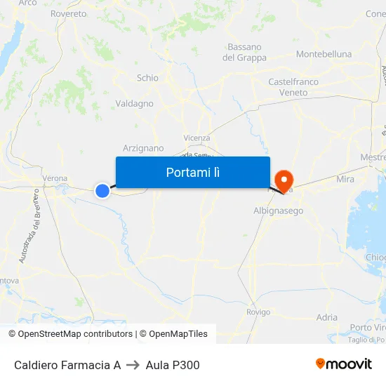 Caldiero Farmacia A to Aula P300 map